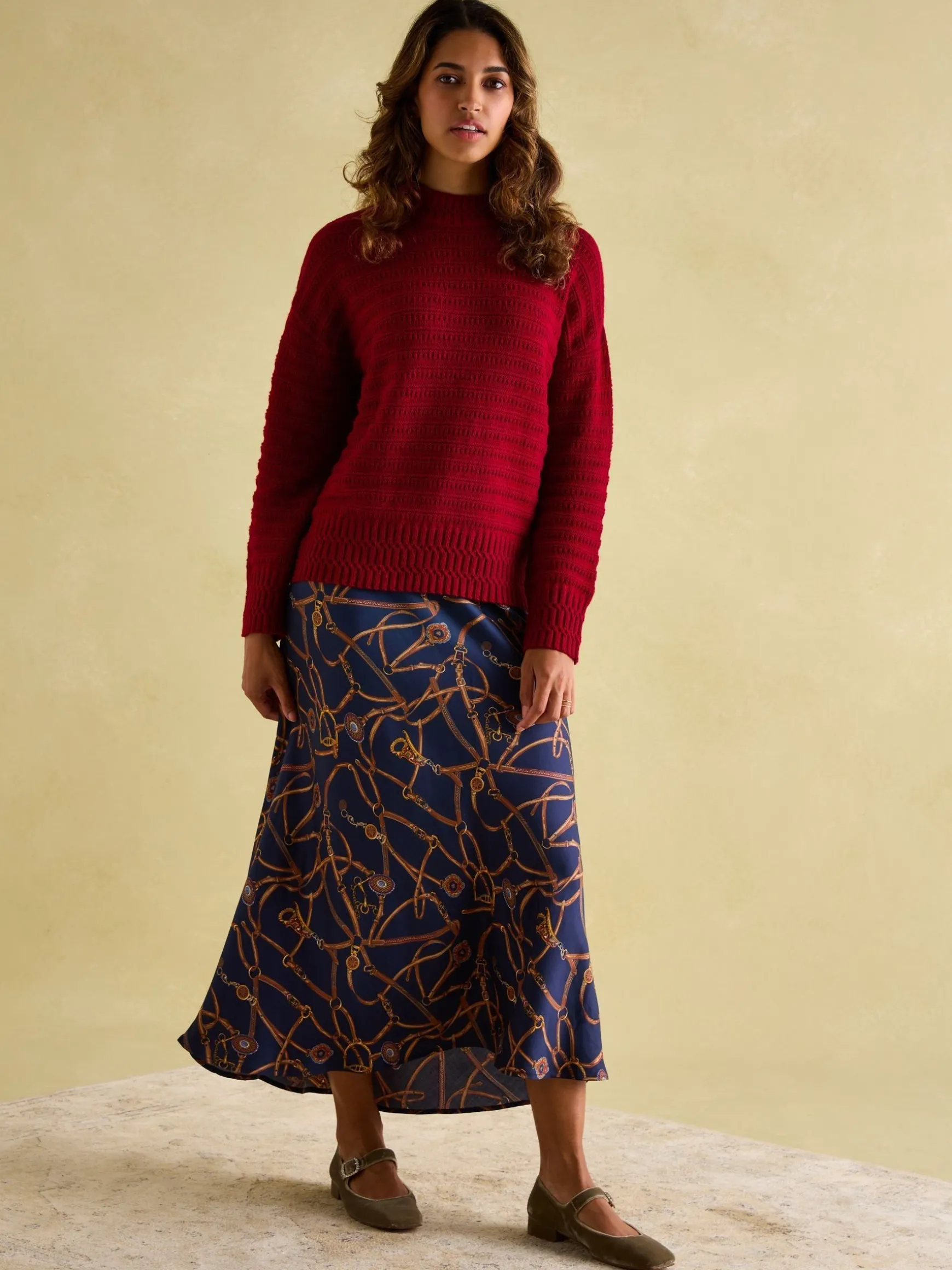 Bernie Red Crew Neck Textured Jumper Contains Merino Wool