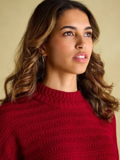 Bernie Red Crew Neck Textured Jumper Contains Merino Wool