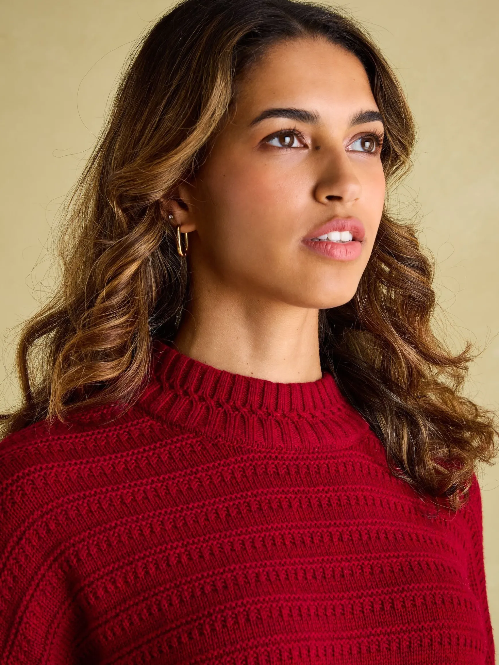 Bernie Red Crew Neck Textured Jumper Contains Merino Wool