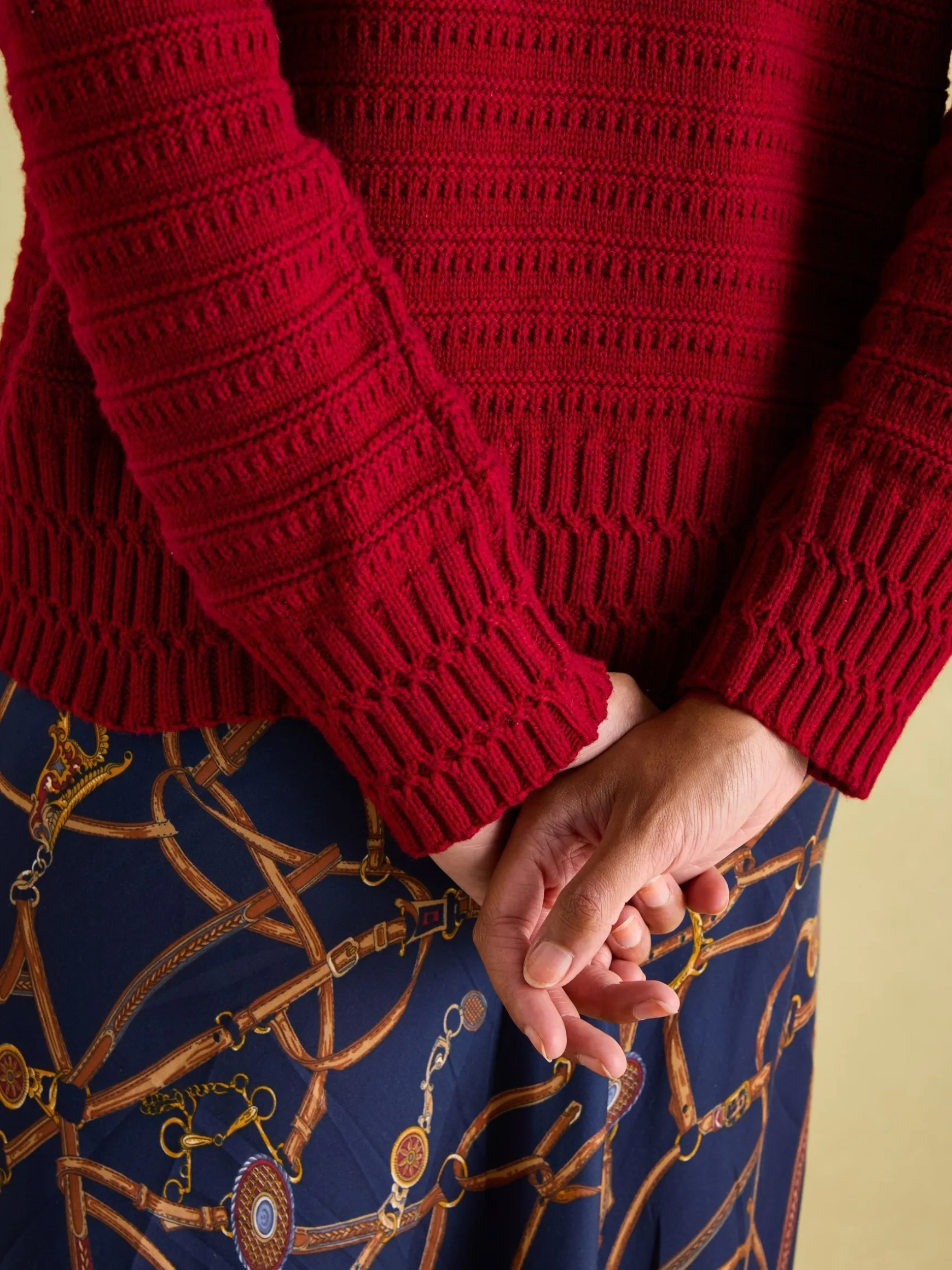 Bernie Red Crew Neck Textured Jumper Contains Merino Wool