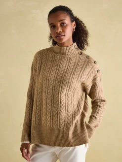 Betsy Camel Button Shoulder Cable Jumper