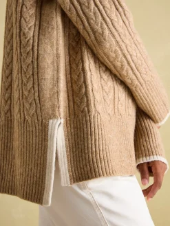 Betsy Camel Button Shoulder Cable Jumper