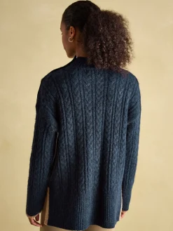 Betsy Navy Button Shoulder Cable Jumper
