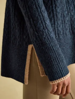 Betsy Navy Button Shoulder Cable Jumper