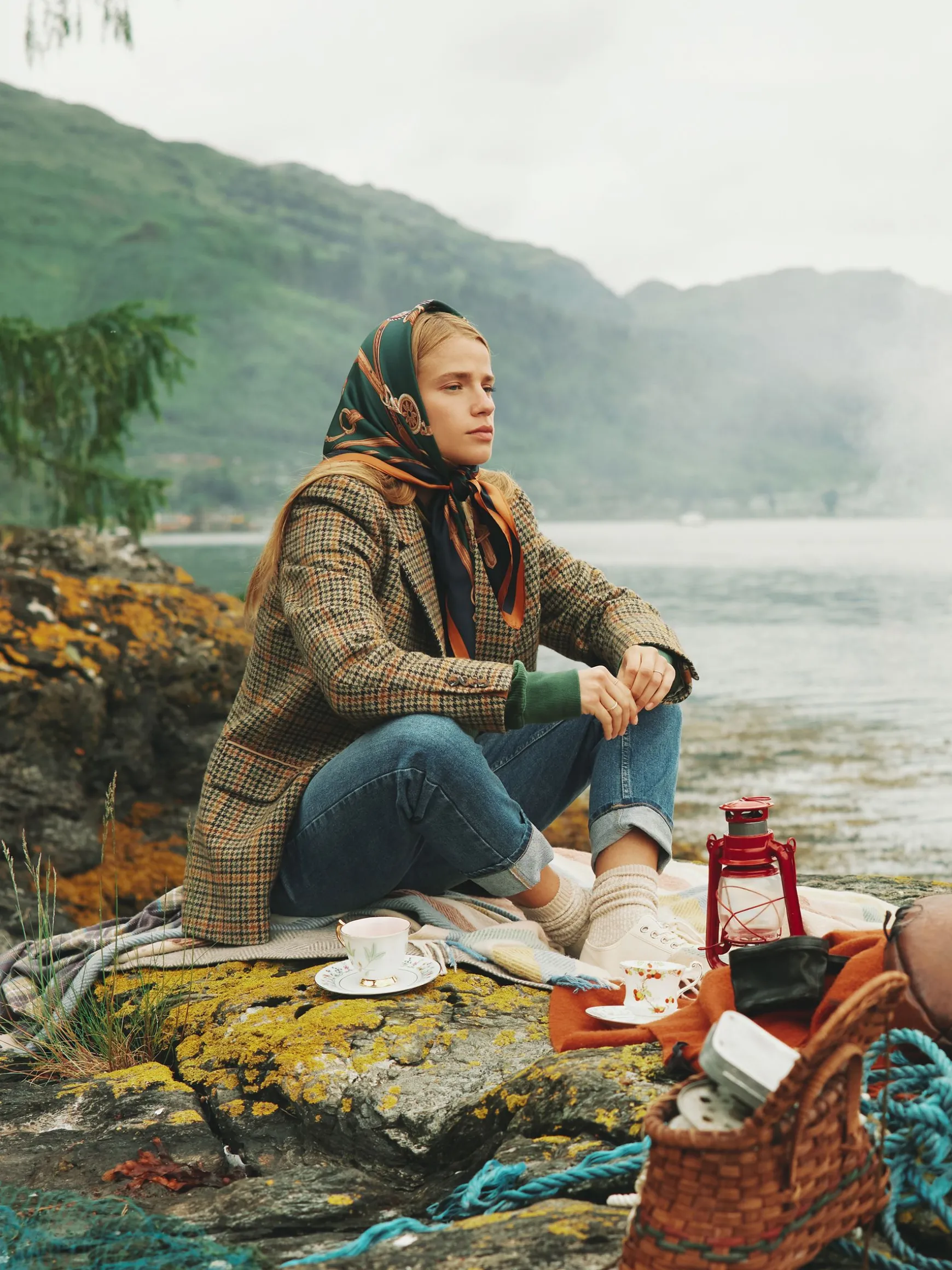 Bloomfield Khaki Green Square Silk Scarf