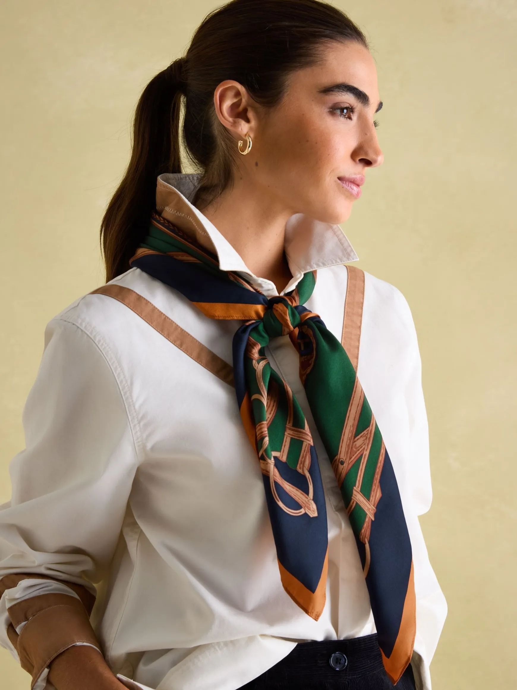 Bloomfield Khaki Green Square Silk Scarf