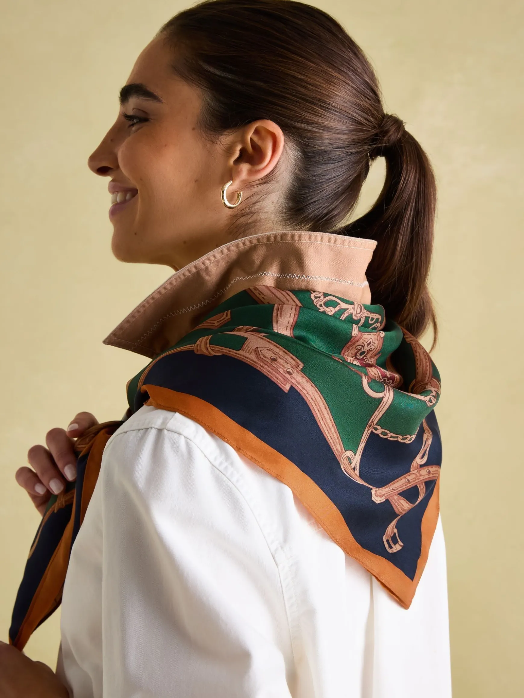 Bloomfield Khaki Green Square Silk Scarf