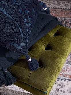 Blue 100% Cotton Paisley Tufted Cushion