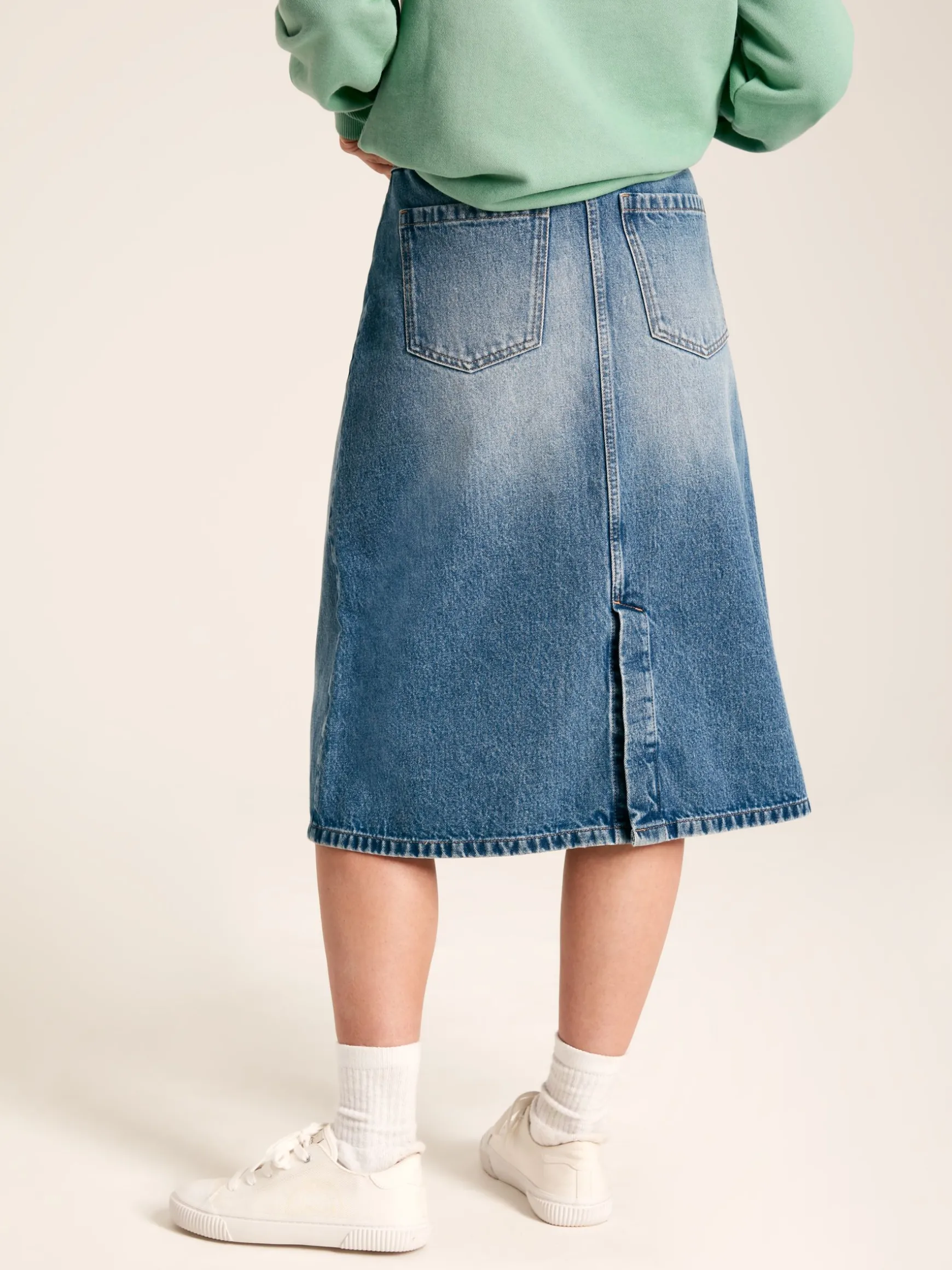 Blue Button Front Denim Midi Skirt