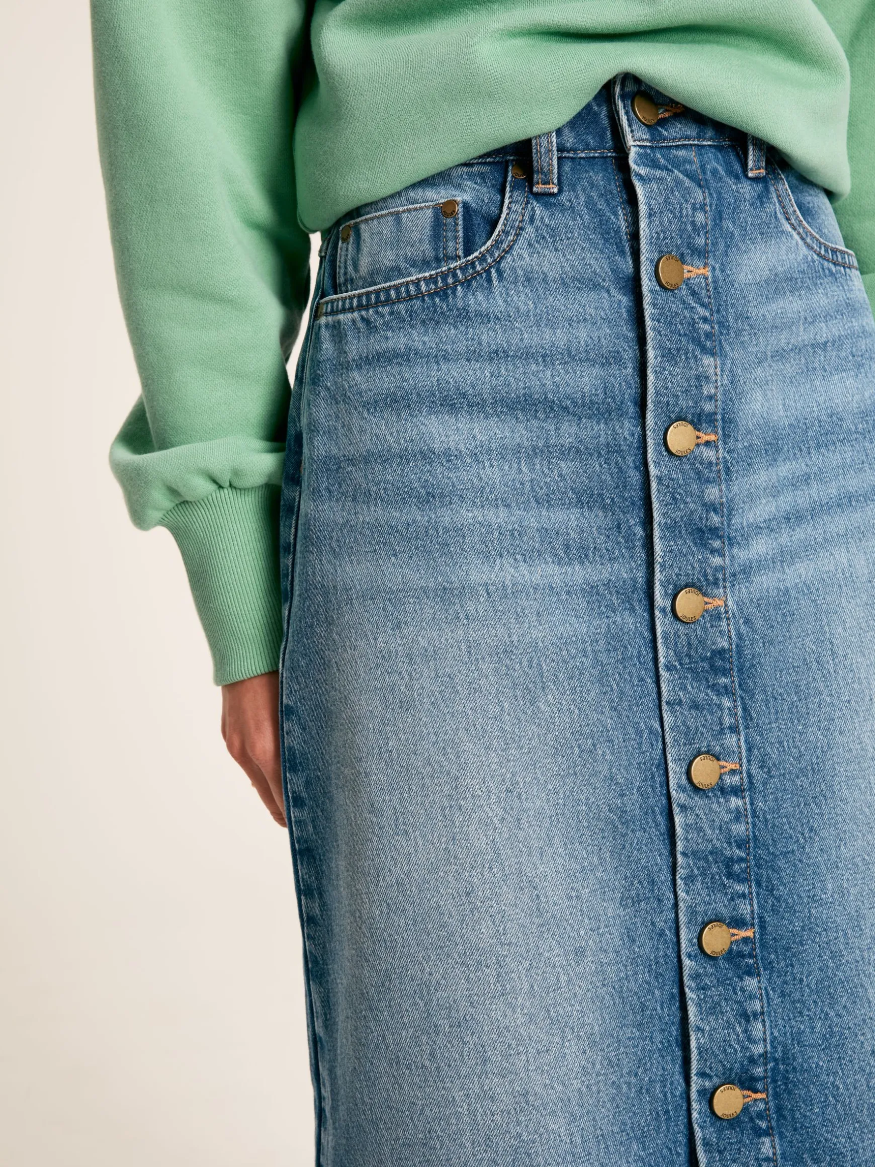 Blue Button Front Denim Midi Skirt