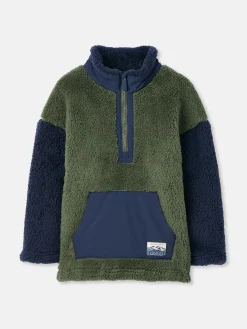 Boys' Always Cosy Green/Navy Half Zip Borg Fleece