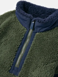 Boys' Always Cosy Green/Navy Half Zip Borg Fleece