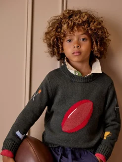 Boys' Burton Green Intarsia Knitted Jumper