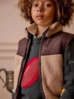 Boys' Eddington Natural & Brown Colourblock Fleece Gilet