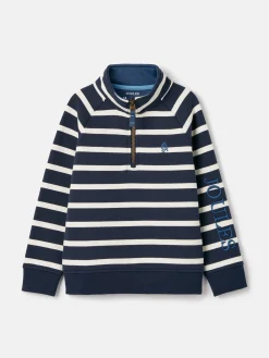 Boys' Finn Navy & White Striped Quarter Zip Sweatshirt