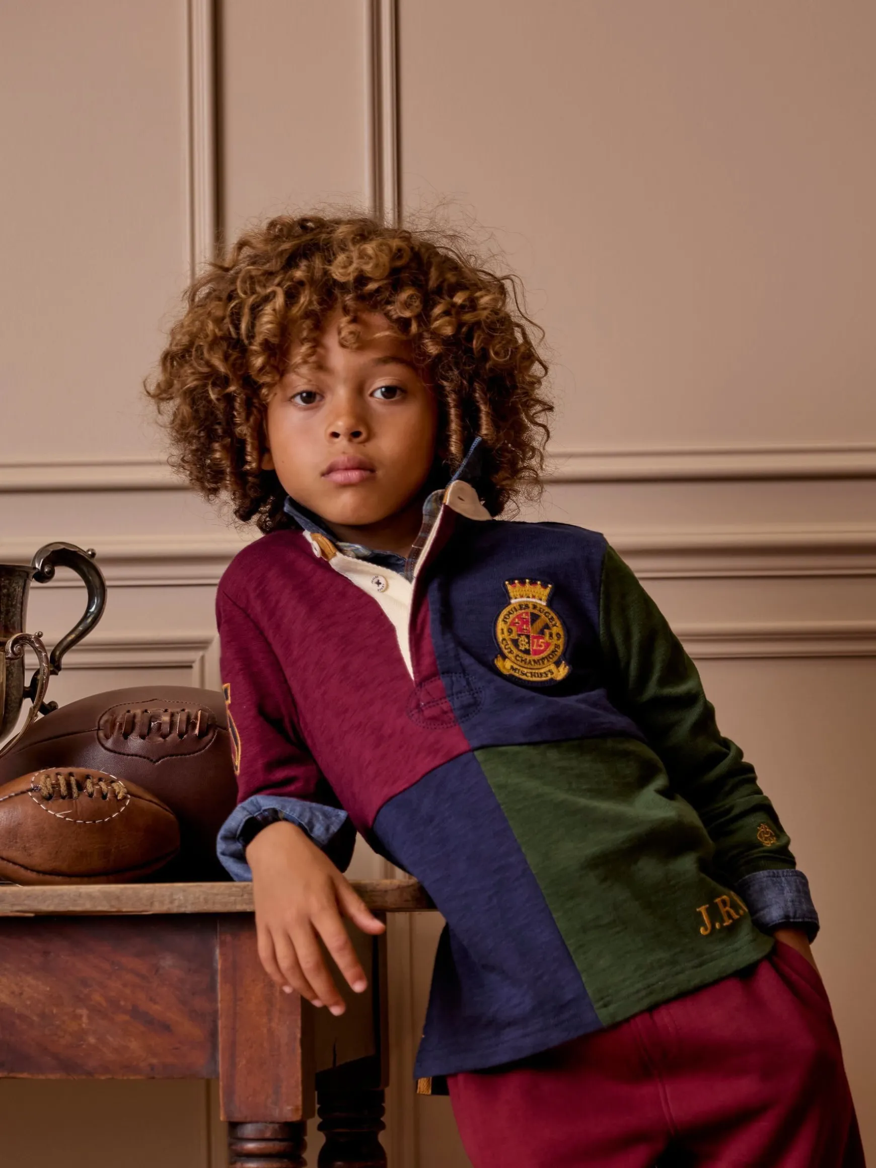Boys' Kick Off Multi Grandad Collar Rugby Shirt