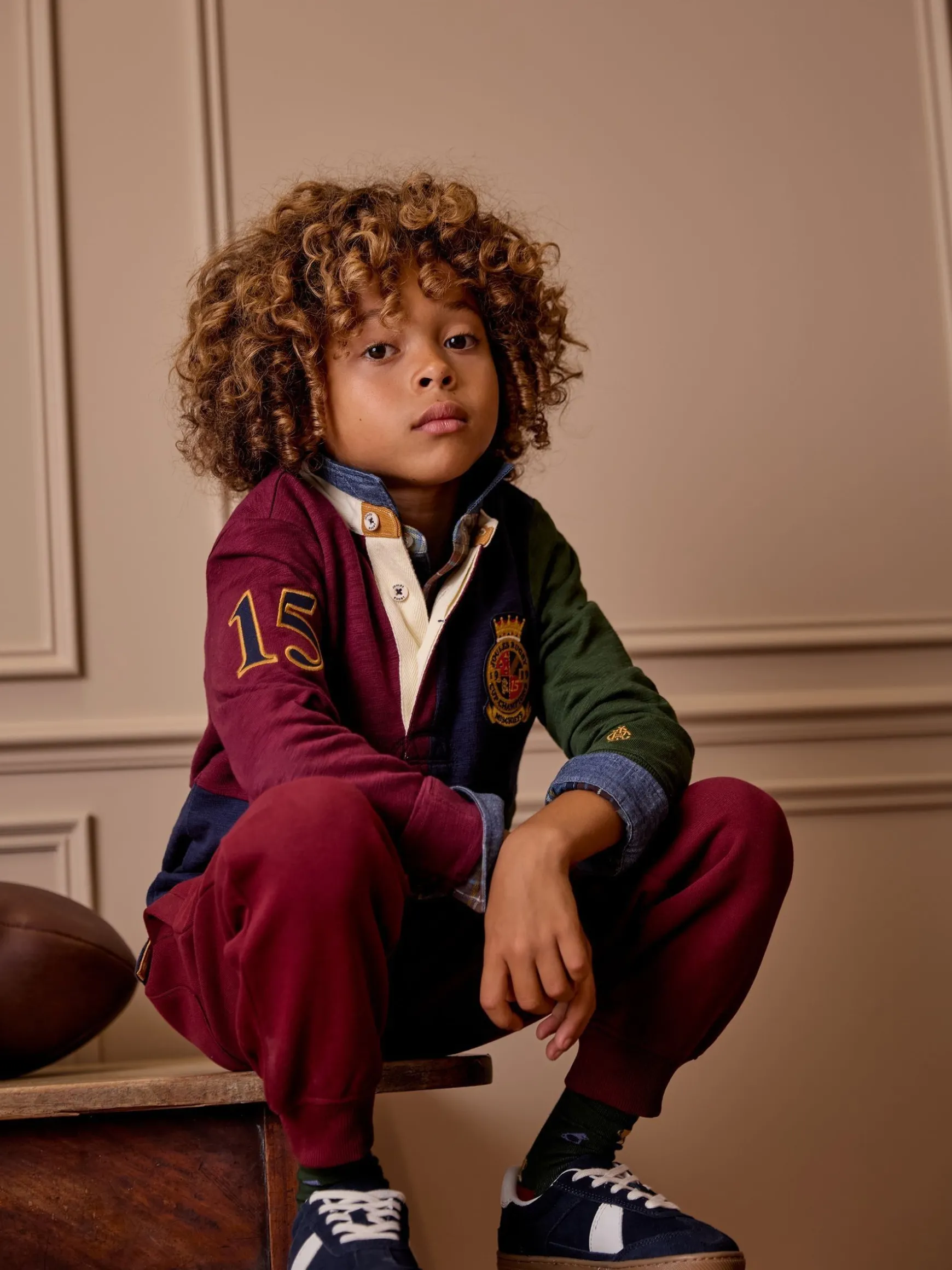 Boys' Kick Off Multi Grandad Collar Rugby Shirt