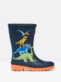 Boys' Navy Dinosaur Printed Wellies