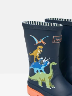 Boys' Navy Dinosaur Printed Wellies
