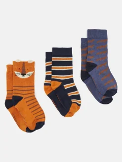 Boys' Neat Feet Orange/Navy 3 Pack Socks