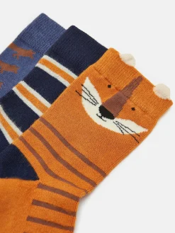 Boys' Neat Feet Orange/Navy 3 Pack Socks
