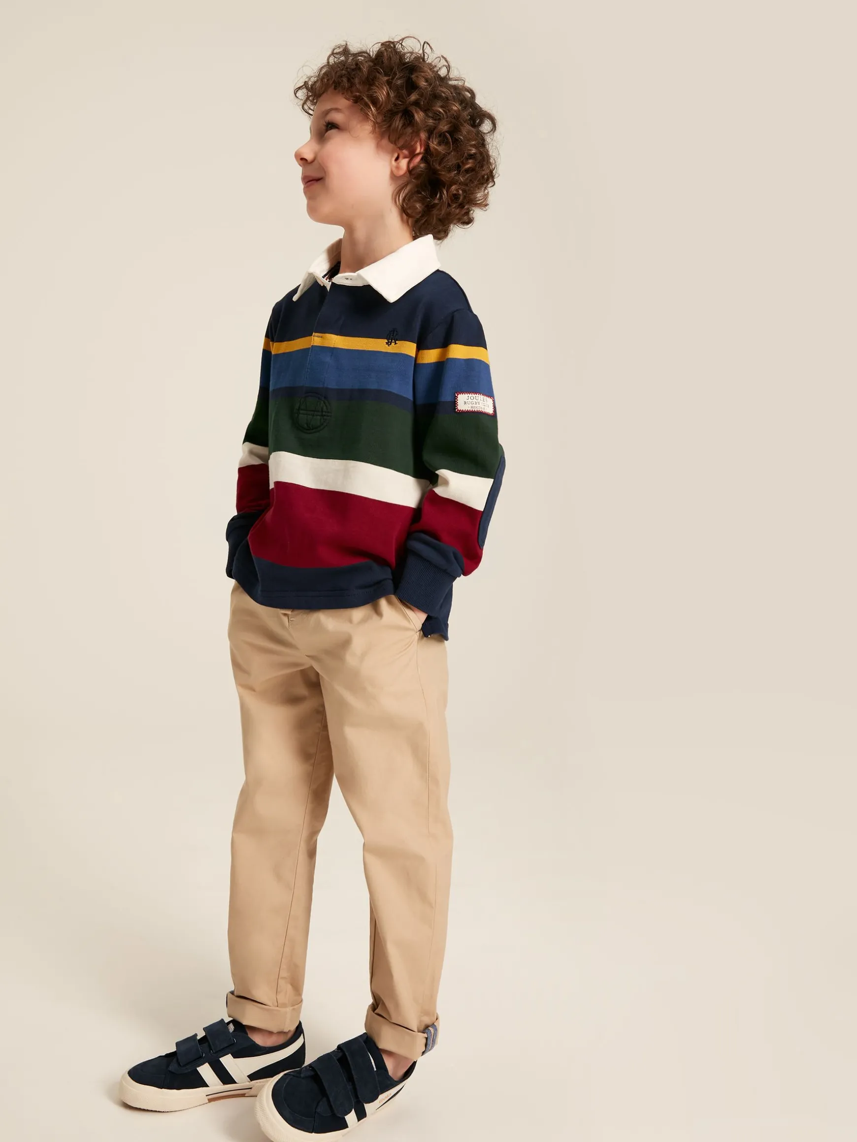 Boys' Onside Navy Striped Cotton Rugby Shirt