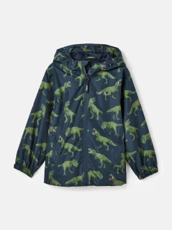 Boys' Rainwell Navy Dinosaur Waterproof Raincoat With Hood
