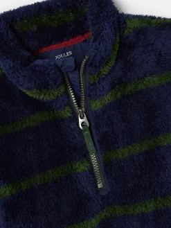 Boys' Woozle Navy & Green Stripe Half Zip Borg Fleece