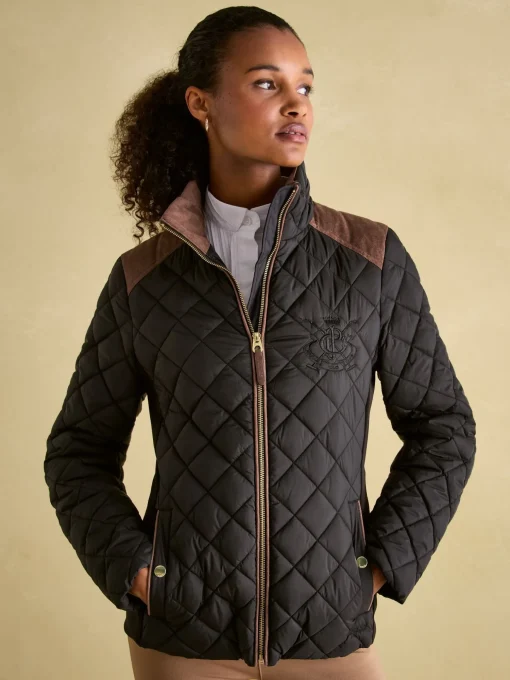 Braemar Luxe Black Showerproof Diamond Quilted Coat