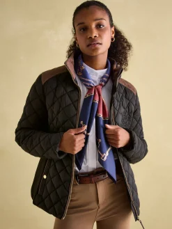 Braemar Luxe Black Showerproof Diamond Quilted Coat