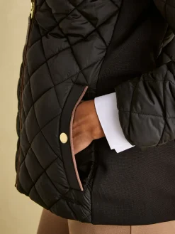 Braemar Luxe Black Showerproof Diamond Quilted Coat
