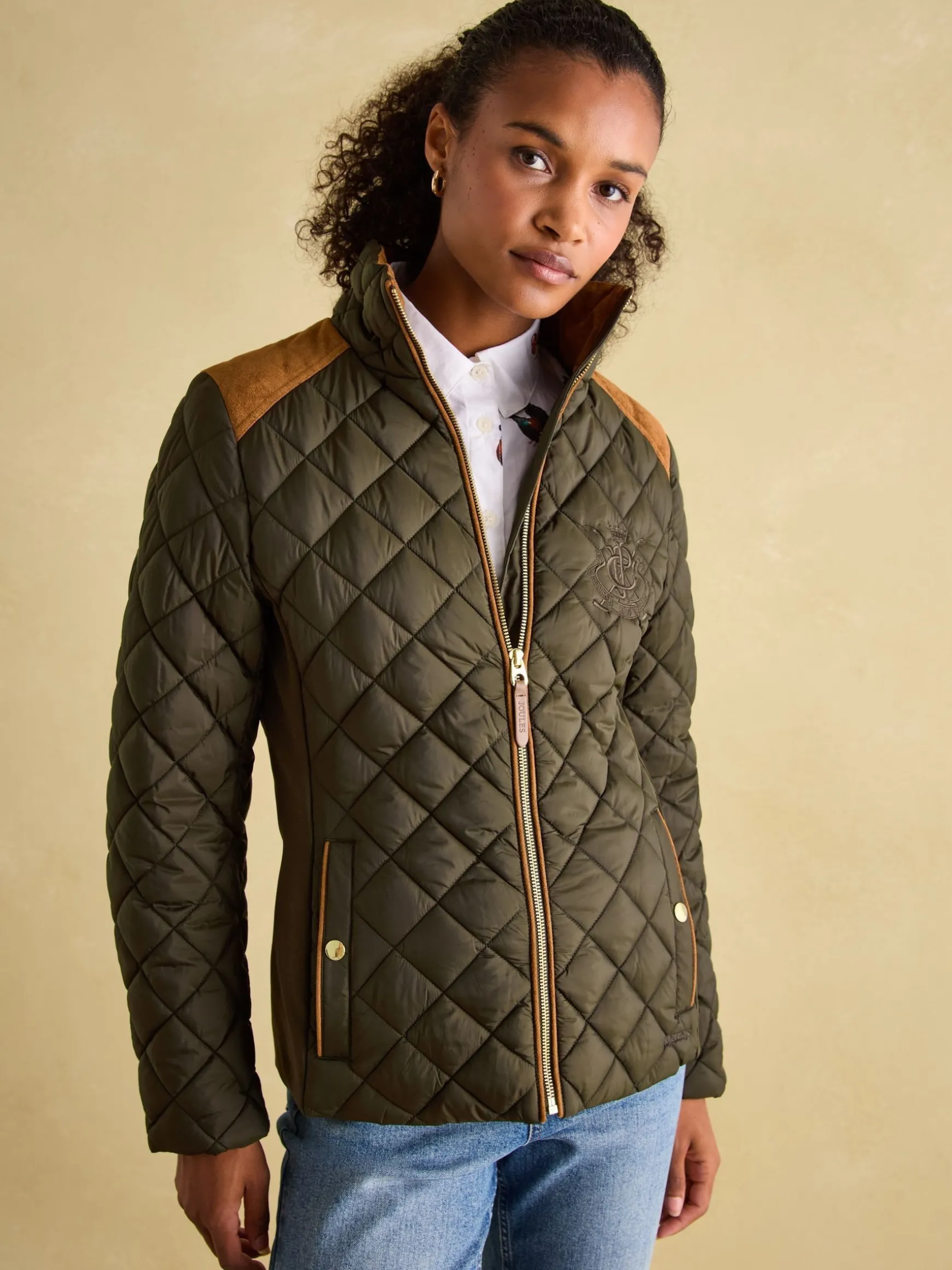Braemar Luxe Khaki Green Showerproof Diamond Quilted Coat