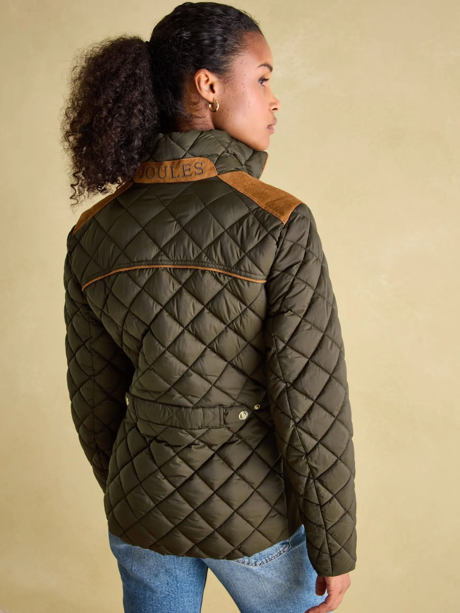 Braemar Luxe Khaki Green Showerproof Diamond Quilted Coat