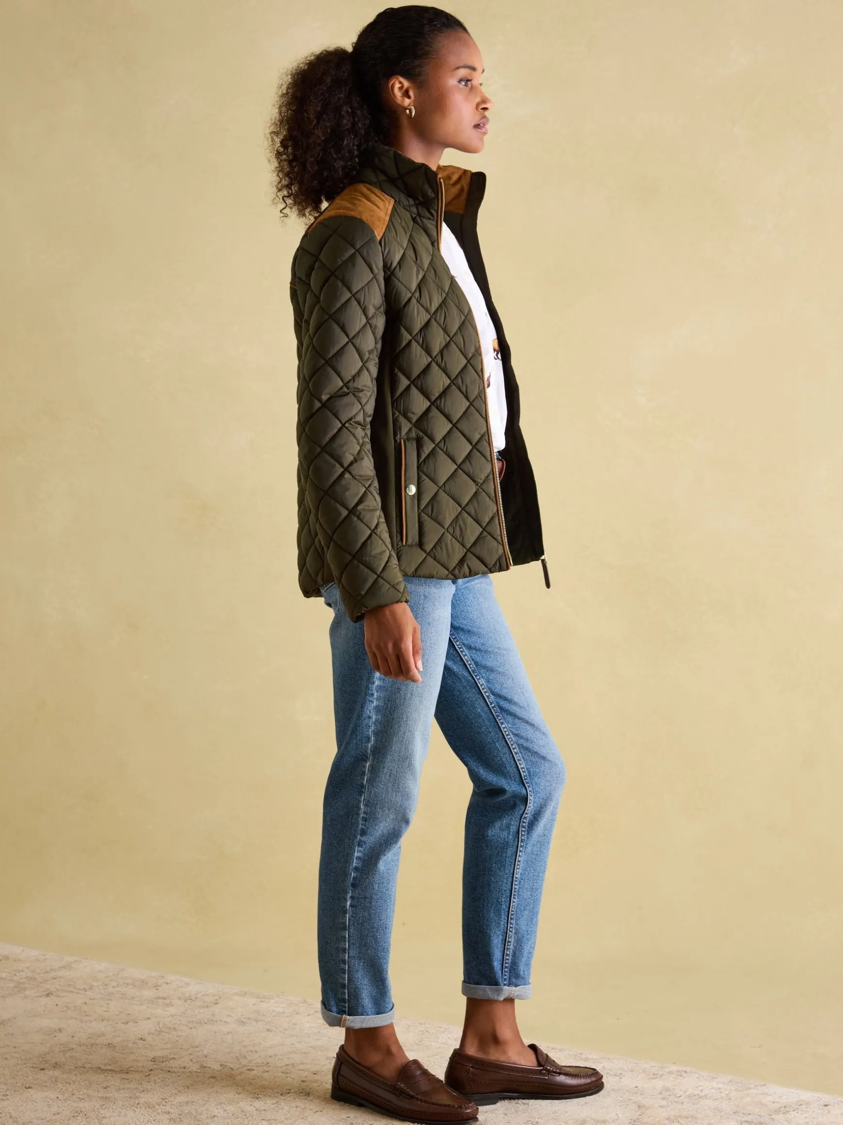 Braemar Luxe Khaki Green Showerproof Diamond Quilted Coat