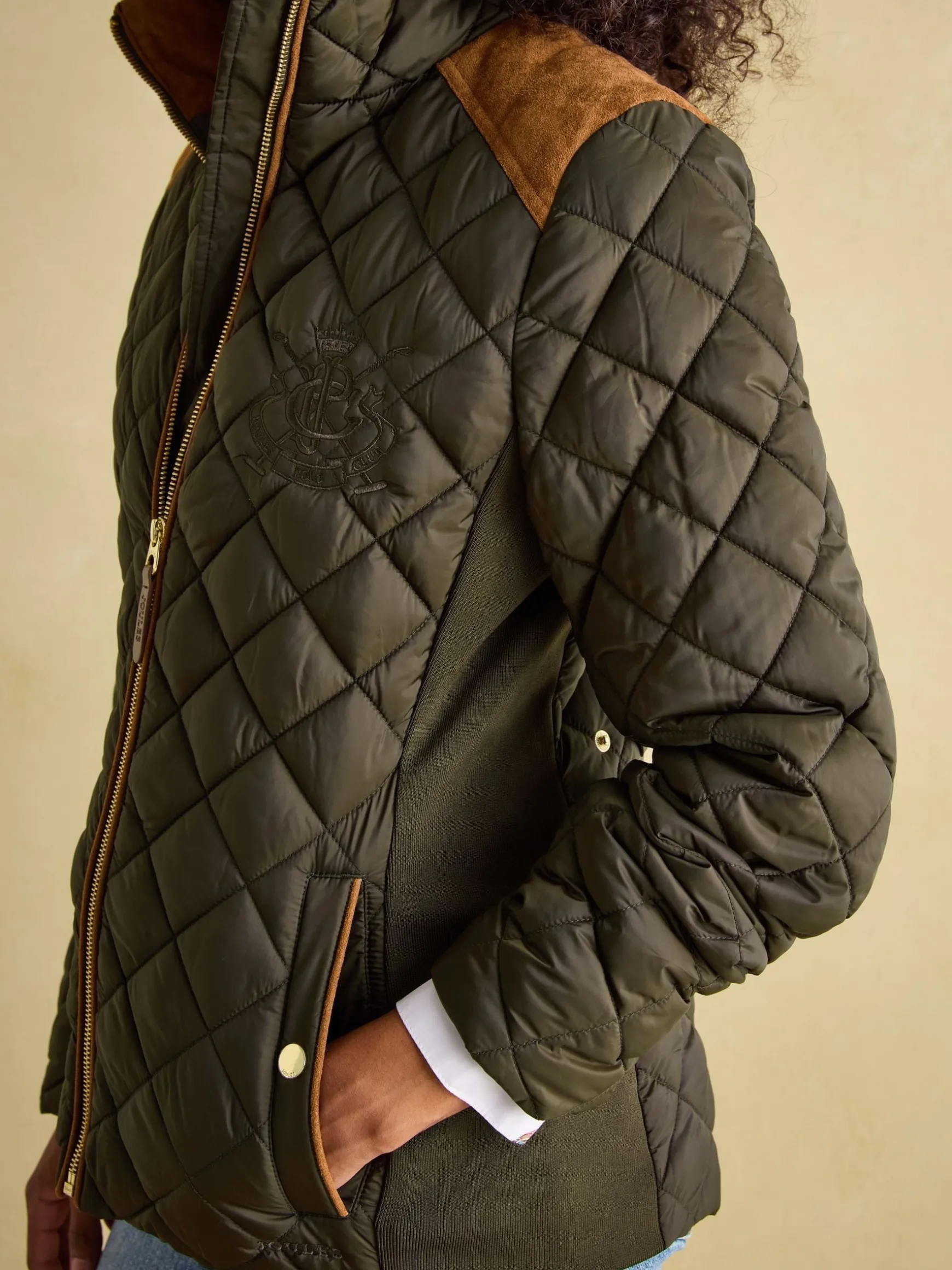Braemar Luxe Khaki Green Showerproof Diamond Quilted Coat