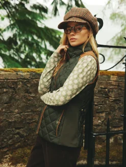 Braemar Luxe Khaki Green Showerproof Diamond Quilted Gilet