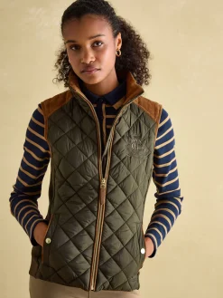 Braemar Luxe Khaki Green Showerproof Diamond Quilted Gilet