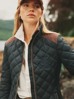Braemar Luxe Navy Showerproof Diamond Quilted Coat