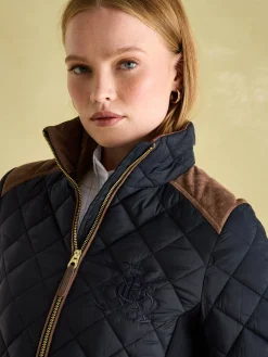 Braemar Luxe Navy Showerproof Diamond Quilted Coat