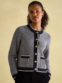 Bridget Navy Button Through Textured Cardigan