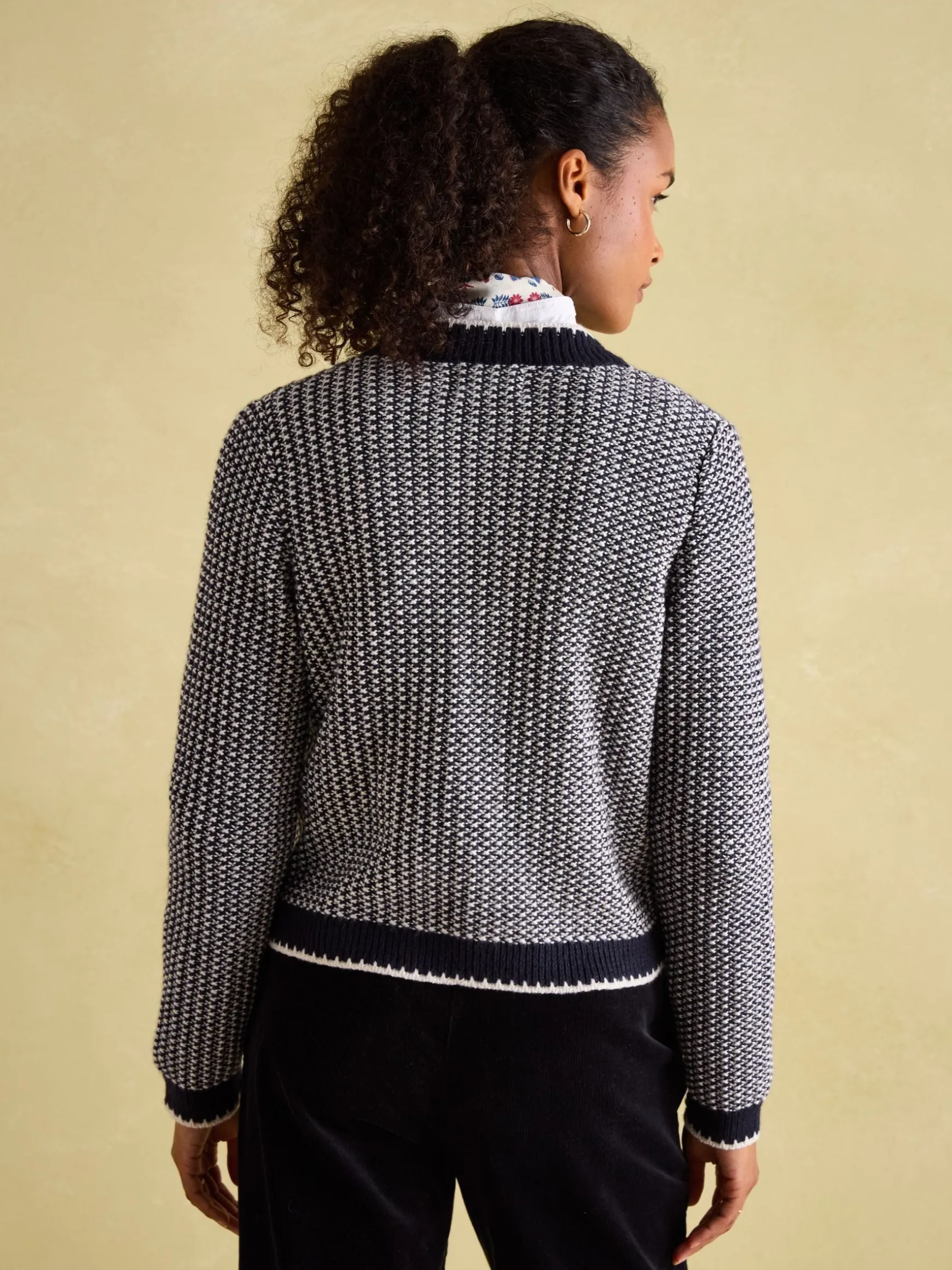 Bridget Navy Button Through Textured Cardigan