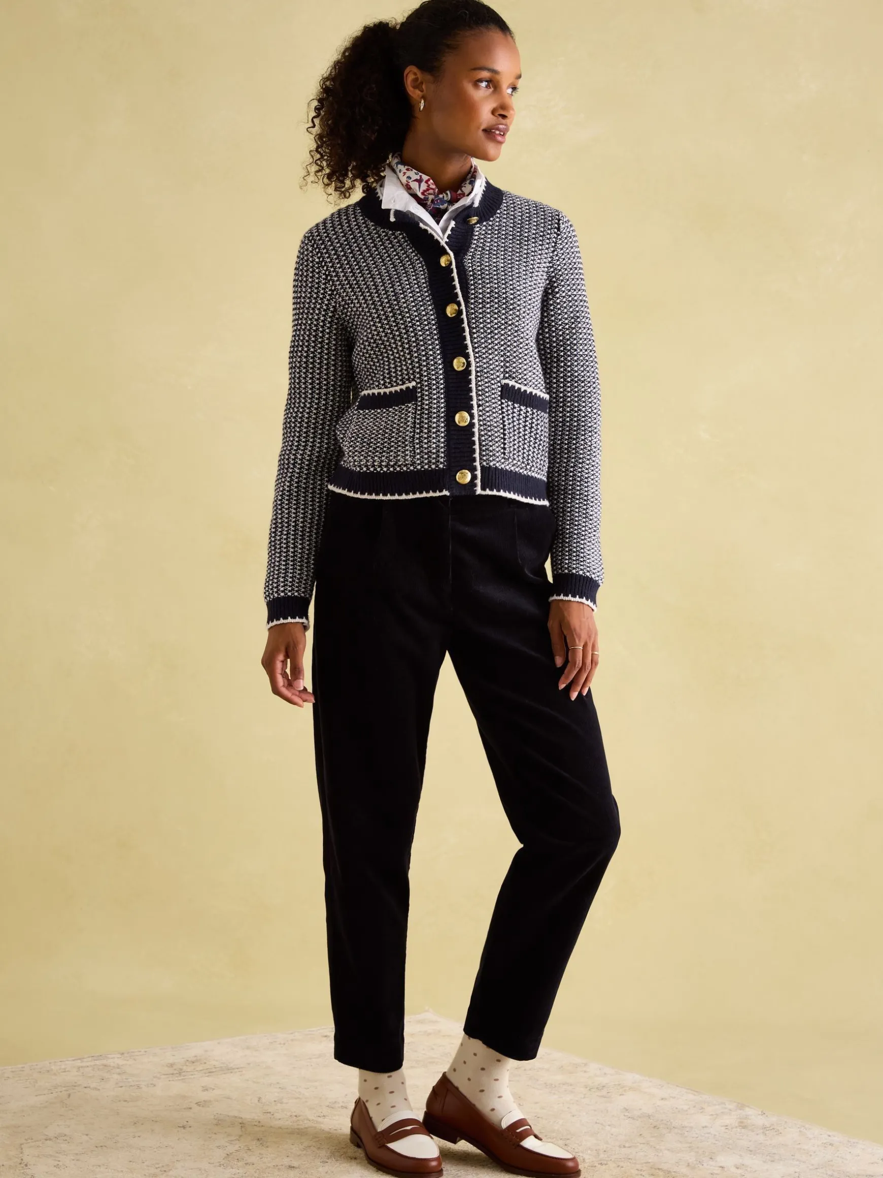 Bridget Navy Button Through Textured Cardigan