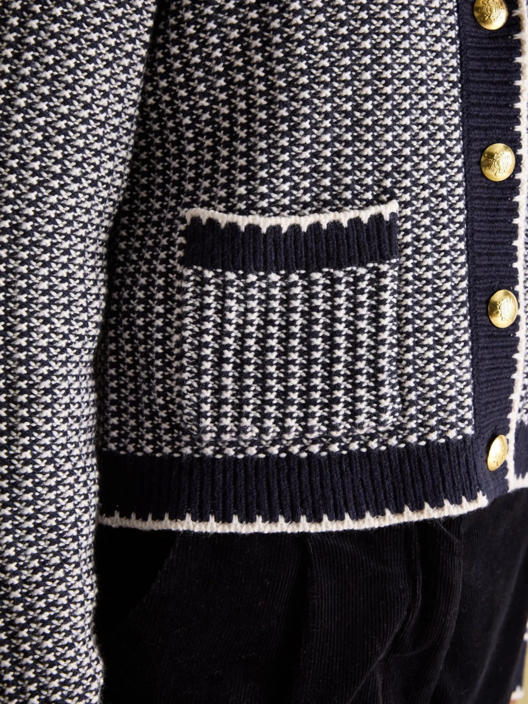Bridget Navy Button Through Textured Cardigan