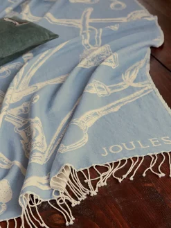Bridle Print Blue & Cream Tassell Throw