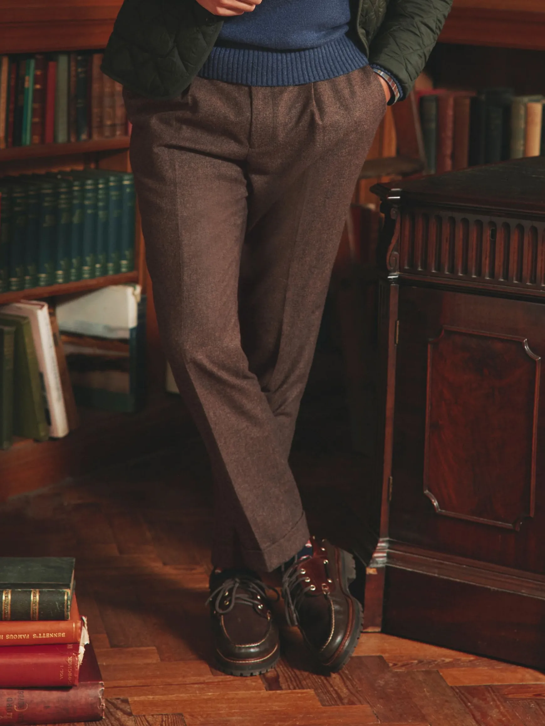 Brown Slim Fit Texture Suit Trousers