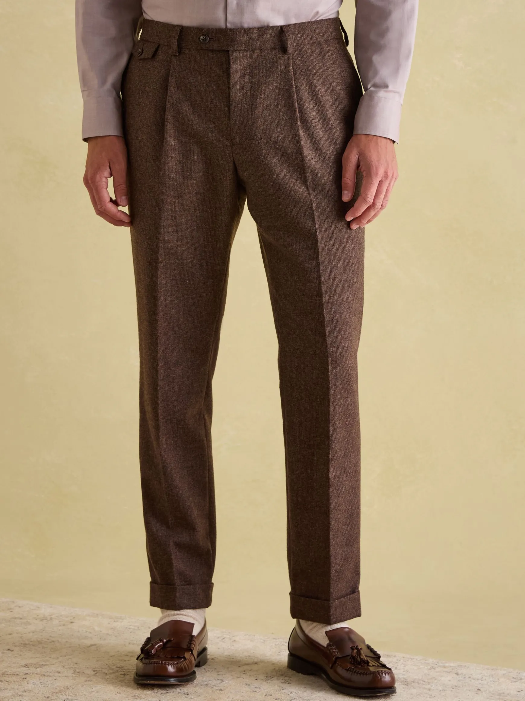 Brown Slim Fit Texture Suit Trousers