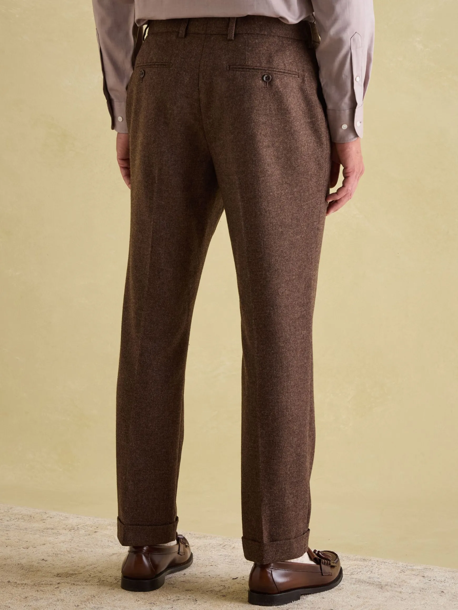 Brown Slim Fit Texture Suit Trousers