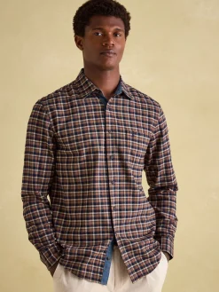 Buchanan Brown & Navy Soft Brushed Cotton Check Shirt