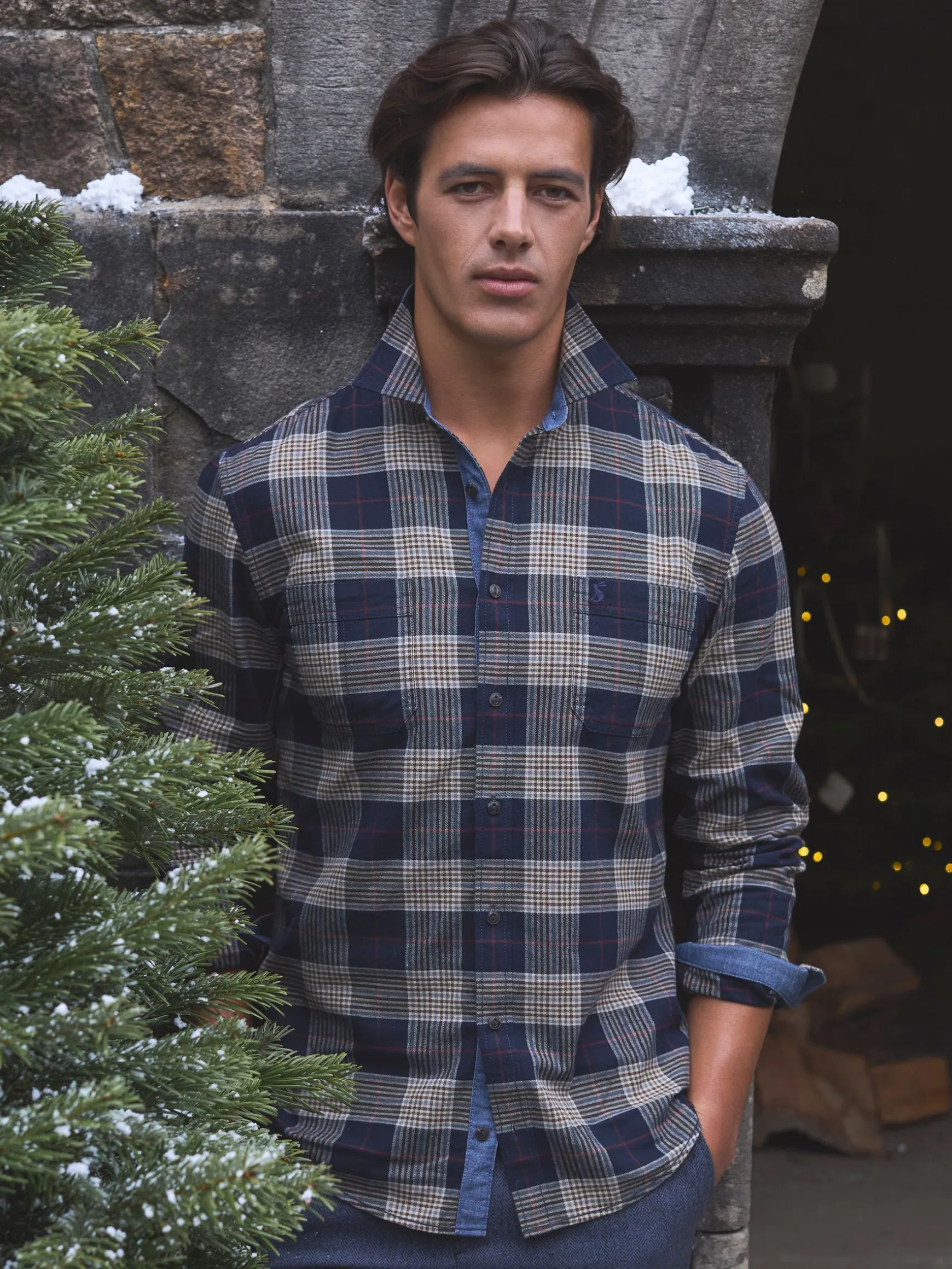 Buchanan Navy Blue Soft Brushed Cotton Check Shirt