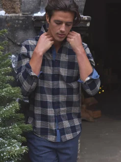 Buchanan Navy Blue Soft Brushed Cotton Check Shirt